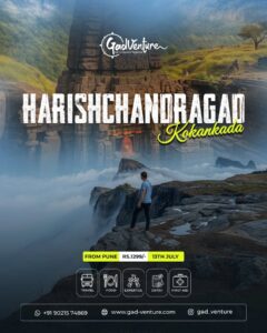 Harishchandragad trek poster with travel details.