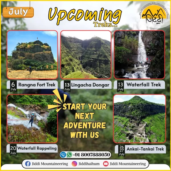 July treks schedule: Rappelling, forts, waterfalls highlighted.