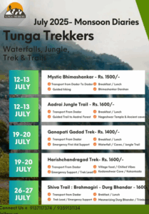 Tunga Trekkers July 2025 trekking events calendar.