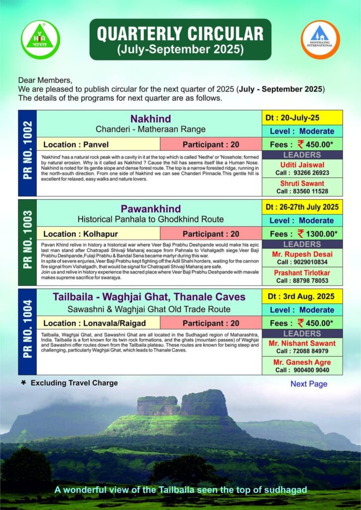 Quarterly circular for July-September 2025 trekking events.