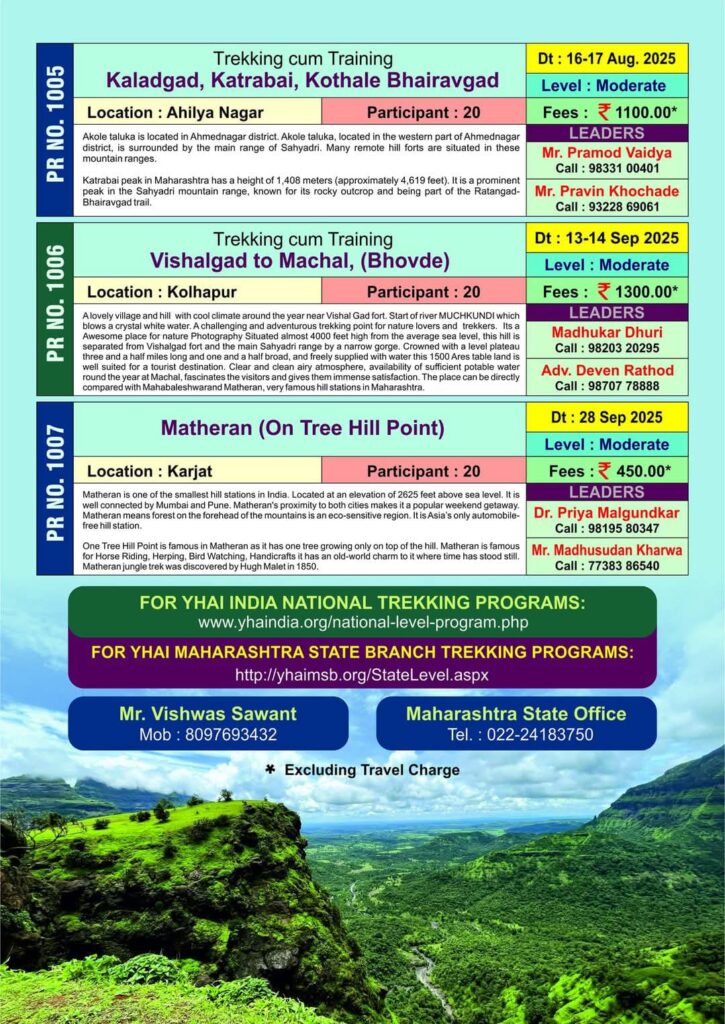 Trekking trips in Maharashtra, India. Schedule and details.