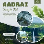 Aadrai jungle trek event poster with waterfalls.