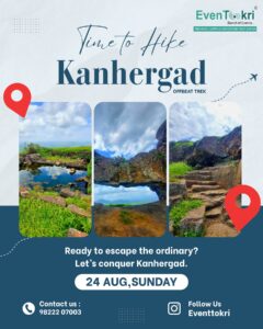 Kanhergad hiking adventure event poster with contact details.