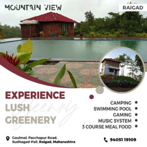 Experience lush greenery, camping, and pool in Raigad.