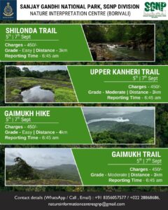SGNP hiking trails: Shilonda, Kanheri, Gaimukh details.
