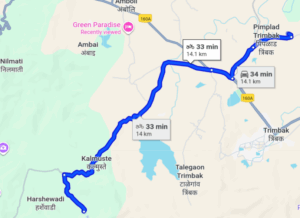 Map route between Pimplad Trimbak and Harshewadi.