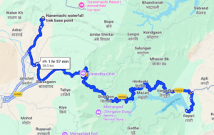Map showing route to Nanemachi waterfall trek base point.