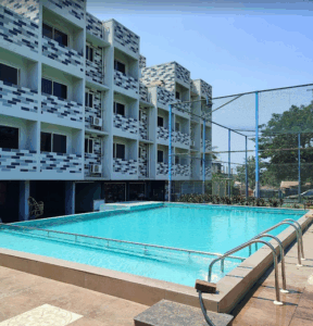 Modern hotel with outdoor swimming pool