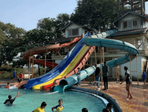 Green Hills Resort colorful water slides at a pool