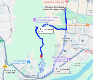 Map route to hiking destination, Kharghar.