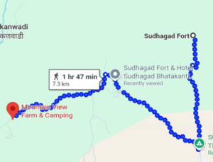 Hiking route from Sudhagad Fort to Mountain View Camping.