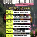 Upcoming weekend treks near Mumbai, August 2025.