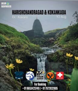 Harishchandragad Kokankada trek advertisement with contact details.