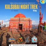 Kalsubai Night Trek advertisement with temple and date.