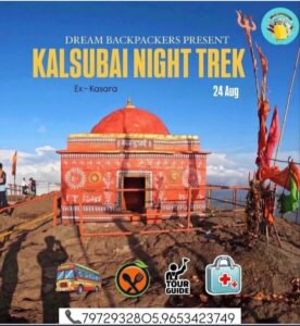 Kalsubai Night Trek poster with contact information.