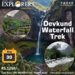 Devkund Waterfall trek advertisement with tour details.