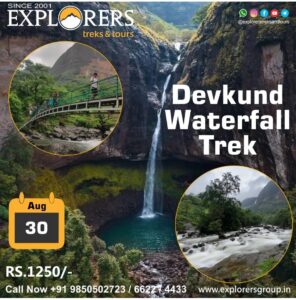 Devkund Waterfall trek advertisement with tour details.
