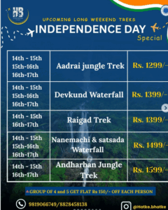 Independence Day weekend treks and pricing details.