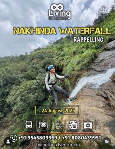 Person rappelling at Nakhinda Waterfall Adventure Event.