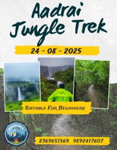 Aadrai Jungle Trek flyer with waterfall images.