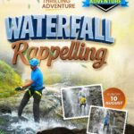 Waterfall rappelling adventure event announcement.