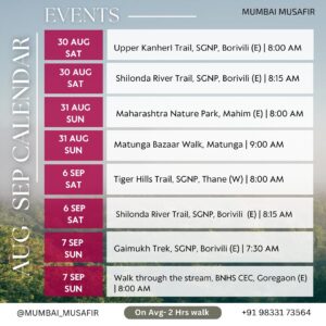 August-September Mumbai Musafir trekking events schedule.