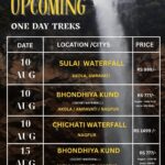 Upcoming one-day treks, various locations and prices.