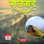 Rajgad trek promotion with booking details and contact.