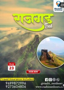 Rajgad trek promotion with booking details and contact.