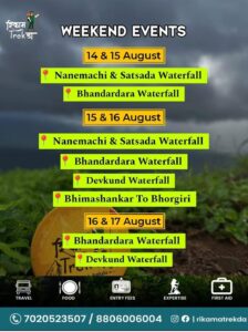 Weekend trekking events schedule for August.