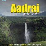 Aadrai Jungle Trek advertisement with waterfall background.
