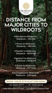 Distances from cities to Wildroots resort.