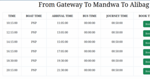 Gateway to Mandwa ferry schedule and booking details.