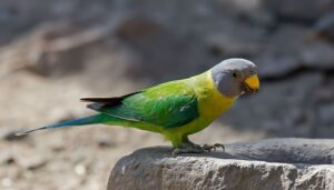 Colorful parrot perched on a rock.