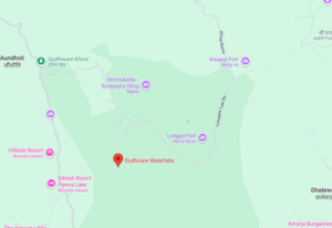 Map showing Dudhivare Waterfalls and nearby forts.
