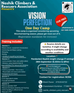 Nashik climbers' free mountaineering camp, registration required.