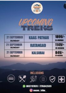 September treks: Kaas Pathar, Ratangad, Kalsubai.
