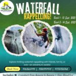 Exciting waterfall rappelling adventure event poster 2025.