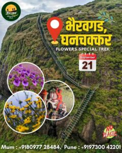 Bhairavgad Ghanchakkar trek poster with flowers and statues.