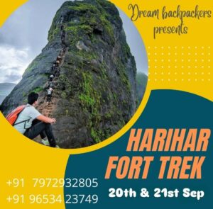 Harihar Fort Trek poster with climb image.