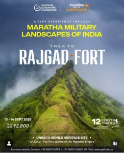 Rajgad Fort trek advertisement, Maratha landscapes, India.
