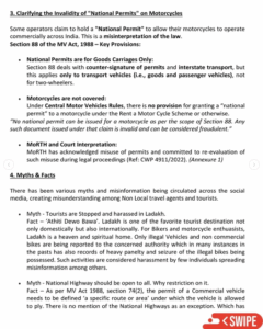 Document clarifying motorcycle permit law and addressing misconceptions.