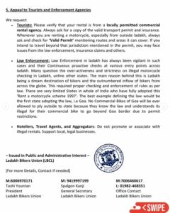 Ladakh Bikers Union rental advice for tourists and agencies.