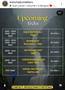 Upcoming treks and prices in September.