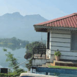 Lakefront villa with mountain view
