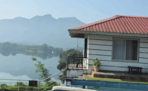 Lakefront villa with mountain view