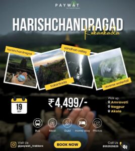 Harishchandragad trek flyer with scenic attraction photos.