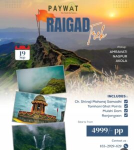 Raigad trek flyer, stunning landscapes and pricing details.
