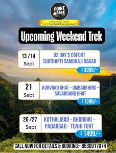 Upcoming weekend trek schedule with prices and dates.