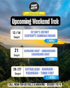 Upcoming weekend treks schedule and pricing details.